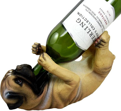 Ebros Lifelike Purebreed Pedigree Canine Adorable Fawn Pug Dog Wine Bottle Holder Figurine Statue As Kitchen Wine Cellar Centerpiece Decor Storage Organizer (Fawn Pug)