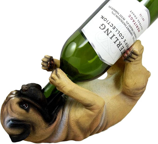 Ebros Lifelike Purebreed Pedigree Canine Adorable Fawn Pug Dog Wine Bottle Holder Figurine Statue As Kitchen Wine Cellar Centerpiece Decor Storage Organizer (Fawn Pug)