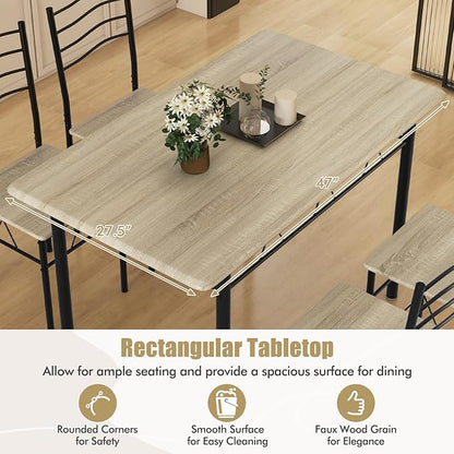 Giantex Modern 5 Piece Dining Table Set for 4 Chairs Wood Metal Kitchen Breakfast Furniture (Beech Wood)