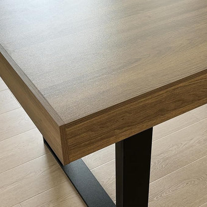 63" - 79" Extendable Dining Room Table, Expandable Kitchen Table for 6 to 10 People, Modern Wood Conference Table, Large Farmhouse Dining Table(Brown & Black, Double-U Base)