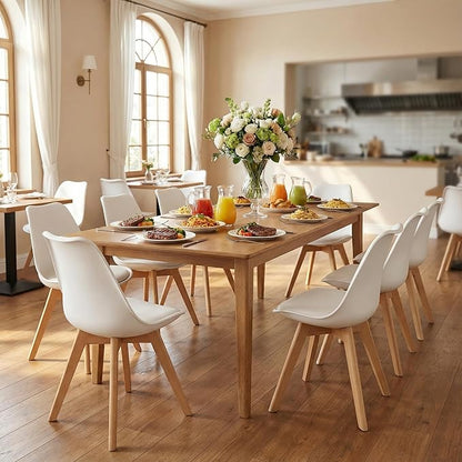 Dining Chairs Set of 8, Modern Upholstered Dining Room Chairs with PU Leather Padded Seat, Armless Kitchen Chairs with Curved Backrest and Solid Wood Legs for Dining Room, Kitchen, Apartment, White
