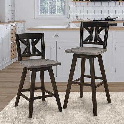 Amsonia Collection Counter Height Swivel Chairs Set of 2, Black Gray, Solid Rubberwood Dining Chairs for Kitchen Island Bar