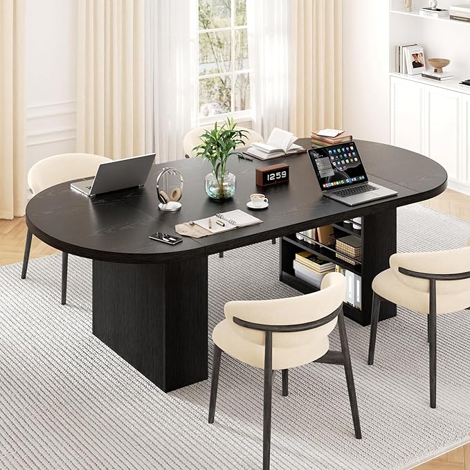 Jocoevol 78.7" Dining Table for 6 8 10, Modern Dining Room Table with Storage, Wood Kitchen Table with Heavy Duty Legs, Dinner Tables for Kitchen Dining Room (Black)