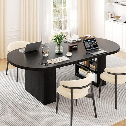 Jocoevol 78.7" Dining Table for 6 8 10, Modern Dining Room Table with Storage, Wood Kitchen Table with Heavy Duty Legs, Dinner Tables for Kitchen Dining Room (Black)
