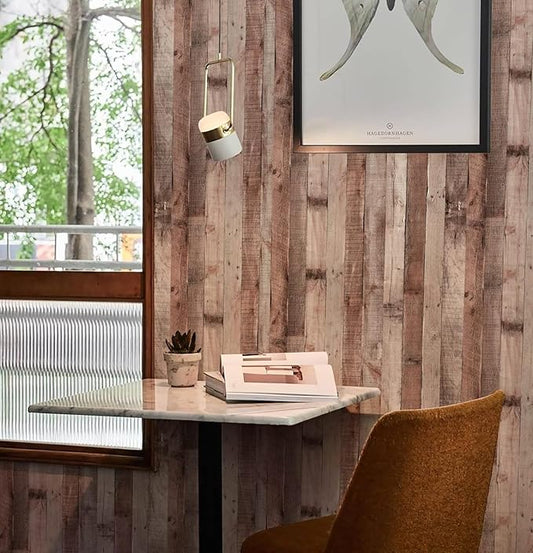 Yun-aeon Natural Wood-Cinnamon Wood Contact Paper Peel and Stick Wallpaper 17.3"x 120"Self Adhesive Removable Vintage Faux Wood Wall Paper Plank Shelf Home Decoration Kitchen Counter Cover Use