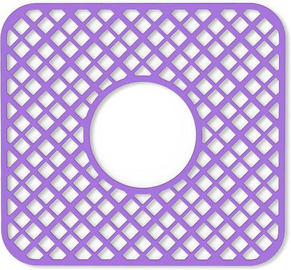 2 Pack Silicone Sink Protector for Kitchen Sink, Trellis Pattern 12 x 11" Sink Grid Mat Silicone Protectors, Center Drain, Purple