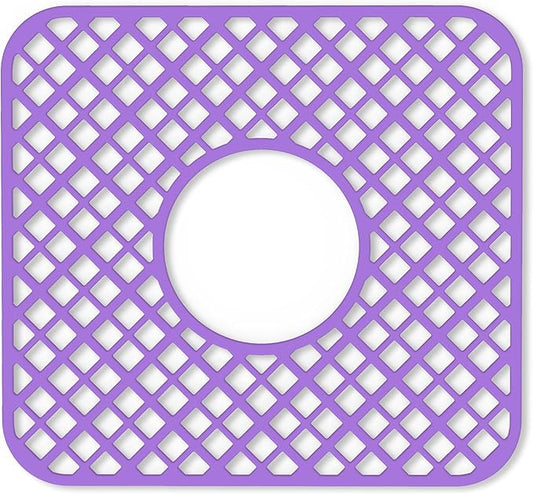 2 Pack Silicone Sink Protector for Kitchen Sink, Trellis Pattern 12 x 11" Sink Grid Mat Silicone Protectors, Center Drain, Purple