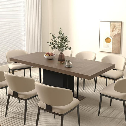 63" - 79" Extendable Dining Room Table, Expandable Kitchen Table for 6 to 10 People, Modern Wood Conference Table, Large Farmhouse Dining Table(Brown & Black)
