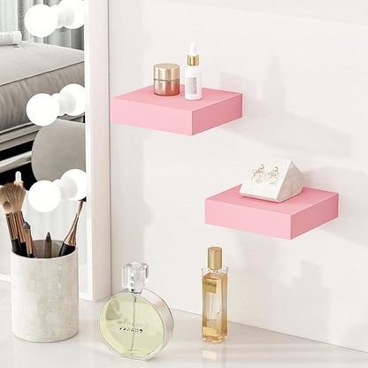 BAMEOS Pink Floating Shelves for Wall, 6" x 6" Wall Shelves for Room, Floating Book Shelves, Hanging Shelves for Bedroom, Bedroom, Living Room, Kitchen (Set of 2)