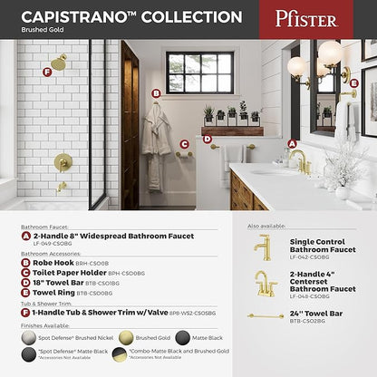 Pfister Capistrano Bathroom Sink Faucet, 4-Inch Centerset, 2-Handle, 3-Hole, NSF Certified, Brushed Gold Finish, LF048CSOBG
