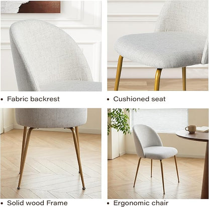 Casaphoria Dining Chairs Set of 2, Modern Gray and Gold Upholstered Accent Chairs with Metal Legs, Ergonomic Comfy Vanity Chair for Kitchen, Living Room, and Bedroom