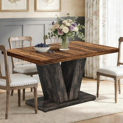 Oigavfd 47 Inch Dining Table, Rectangular Kitchen Table for 4 with Heavy Duty Pedestal Base, Modern Farmhouse Wood Dining Table for Dining Room, Kitchen, and Small Space (Black and Brown)