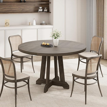IDEALHOUSE Round Dining Table for 4, 47 Inches Dining Room Table with Wooden Base, Kitchen Table with Circle Tabletop, Dinner Table for Dining Room, Kitchen, Living Room, Grey