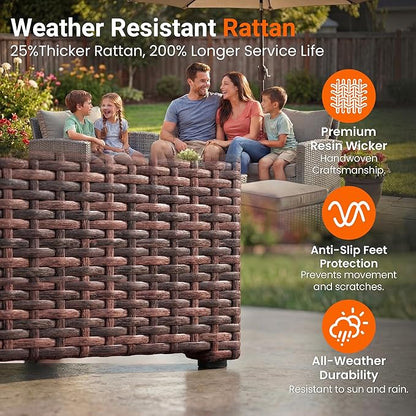 Wisteria Lane Patio Furniture Set, Wicker Outside Outdoor Furniture for All Weather, Patio Sofa with High Backrest Support and Wide Armrest for Backyard, Balcony, Deck, Porch, Brown