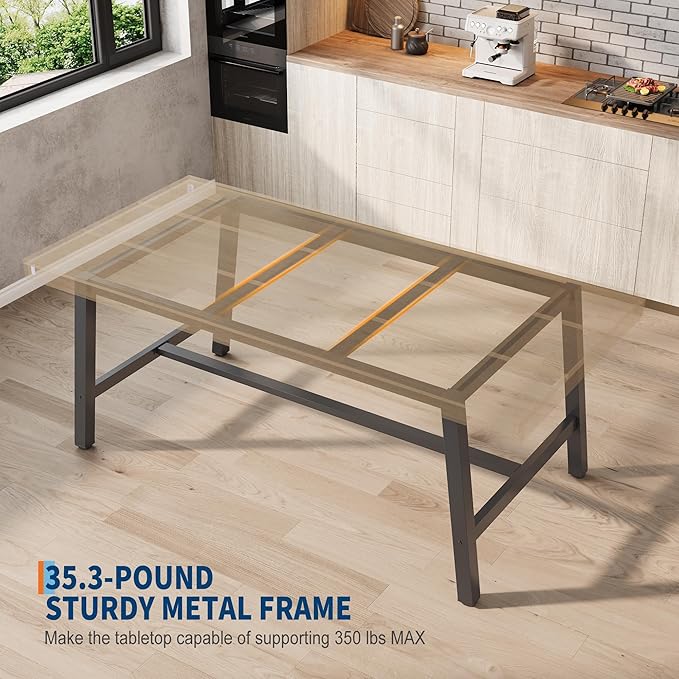 GarveeHome 63 Inch Small Space Dining Table for 4-6 People, Rectangular Kitchen Table for Apartment & Dining Room, Heavy Duty Metal Frame, Natural