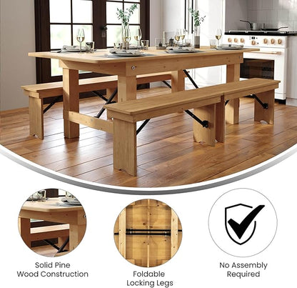 Flash Furniture HERCULES 7' x 40" Rectangular Antique Rustic Solid Pine Folding Farm Table, Light Natural