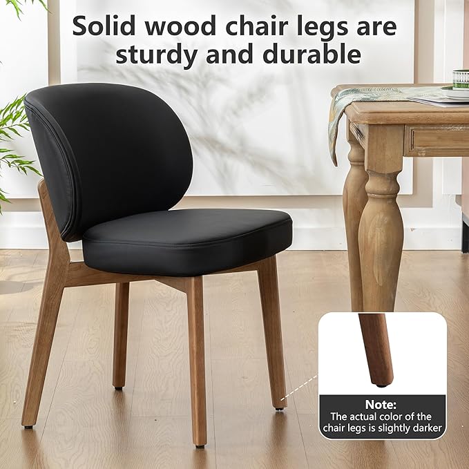 YOUNIKE Dining Chair with High Back Set of 2 Mid Century Modern Kitchen Chair Faux Leather Upholstered Armless Chair 20" Wide Padded Seat with Wooden Legs for Kitchen Dining Living Room Bedroom Black