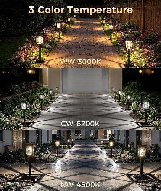XMCOSY+ Solar Lights Outdoor Waterproof, 6 Pack Adjustable Brightness Solar Pathway Lights, 3-in-1 Landscape Light for Yard Backyard Driveway Walkway Landscape Path (Warm/Cool White)