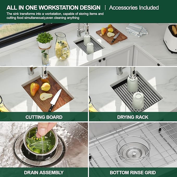12 Inch Bar Sink - 12 x15 Undermount Bar Sinks Workstation Stainless Steel Outdoor Kitchen Sink 16 Gauge Single Bowl Small Sinks