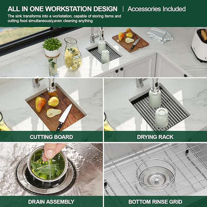 12 Inch Bar Sink - 12 x15 Undermount Bar Sinks Workstation Stainless Steel Outdoor Kitchen Sink 16 Gauge Single Bowl Small Sinks