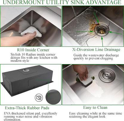 33 Inch Drop In Kitchen Sink with Faucet Combo-Brovy 33x19 Top Mount Stainless Steel Kitchen Sink Drop In 18 Gauge Single Bowl Deep Kitchen Sinks with Mat& Drainer