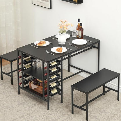 Garvee Dining Table Set for 4, Kitchen Table Set for 4 with 2 Benches, 3 Piece Dining Room Table Set for Small Space Apartment, Black