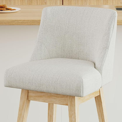 Counter Height Bar Stools Set of 4, Modern Swivel Barstools with Back and Wood Legs, Linen Fabric Upholstered Bar Chairs, 26" H Kitchen Counter Stools, Kitchen Island Home Bar, Ivory