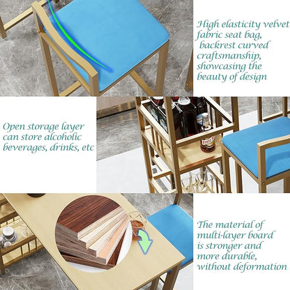 5-Piece Bar Height Table and Chairs Set - Gold Frame Bar Table with Storage & Sponge-Cushioned Chairs,Kitchen Table, Kitchen Island Seating, or Dining Table Set (Gold,Light Beige,Navy Multi)