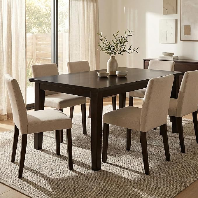 SIMPLIHOME Eastwood Dining Table - 66 inch Wide Solid Wood Rectangular Dinner Table in Deep Brown, Contemporary Dining Room Table with Thick Top and Tapered Legs, Seats 6