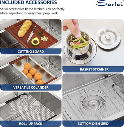Sarlai 36 Inch Drop In Kitchen Sink - 36x22 Drop Kitchen Sink Ledge Workstation 16 Gauge Stainless Steel Sink Topmount Single Bowl Over Counter Kitchen Sinks Basin Round Corners