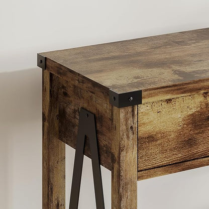 ChooChoo 47'' Farmhouse Console Table with Drawer, Entryway Table with Storage Shelf, Rustic A-Design Sofa Table for Hallway, Entrance, Living Room, Rustic Brown