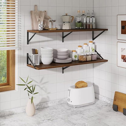 Acovy Floating Shelves for Wall,40" Wall Mounted Shelves Set of 2,Long Wood Floating Shelves,Hanging Wide Display & Storage Shelf with Metal Brackets for Bathroom,Bedroom,Kitchen,Living Room,Walnut