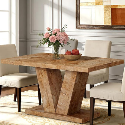 Oigavfd 47 Inch Dining Table, Rectangular Kitchen Table for 4 with Heavy Duty Pedestal Base, Modern Farmhouse Wood Dining Table for Dining Room, Kitchen, and Small Space (Light Oak Brown)