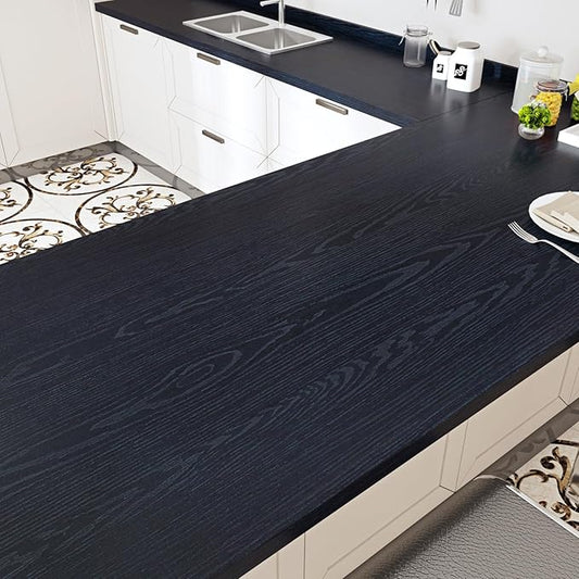 WESTICK Large Dark Wood Contact Paper Peel and Stick Counttertops Waterproof Navy Blue Wood Wallpaper Self Adhesive Wooden Grain Vinyl Countertop Wrap for Kitchen Tables Desk Cabinets Shelf 24" x 118"