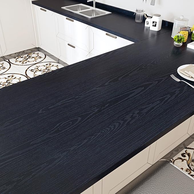 WESTICK Dark Blue Wood Grain Contact Paper for Countertops Waterproof Navy Peel and Stick Wood Wallpaper Self Adhesive Countertop Contact Paper Wooden Vinyl Wrap for Tables Desk Cabinets 15.8" x 196"