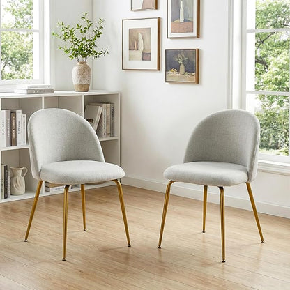 Casaphoria Dining Chairs Set of 2, Modern Gray and Gold Upholstered Accent Chairs with Metal Legs, Ergonomic Comfy Vanity Chair for Kitchen, Living Room, and Bedroom