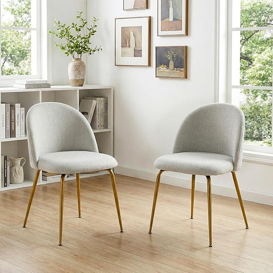 Casaphoria Dining Chairs Set of 2, Modern Gray and Gold Upholstered Accent Chairs with Metal Legs, Ergonomic Comfy Vanity Chair for Kitchen, Living Room, and Bedroom