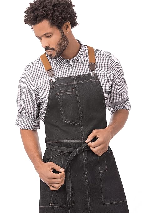 Chef Works Unisex Berkeley Bib Apron, Black W/Desert Sand Suspenders, One Size