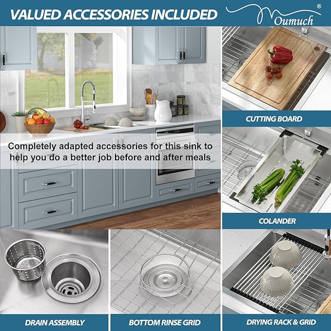 30 Drop In Kitchen Sink - Oumuch 30x22 Inch Stainless Steel Drop In Single Ledge Workstation Sink 16 Gauge Single Bowl Topmount Sink, 30"x22"x9"