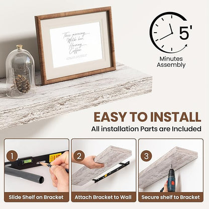 Acovy 40 Inch Floating Shelves for Wall 2 Pack, 40" Wall Shelves for Books, Storage, Decor, Wall Mounted Floating Shelf with Invisible Brackets for Kitchen, Living Room, Rustic
