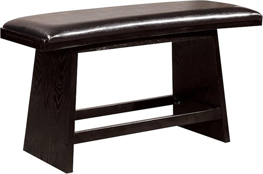 Furniture of America Morley Panel-Legged 46.5" W Counter-Height Bench with Faux Leather Upholstered Seat for Dining, Kitchen, Black