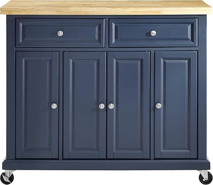 Crosley Furniture Madison Madison Rolling Kitchen Island Cart, Microwave Stand, Coffee Bar, with Shelves and Drawers, Navy