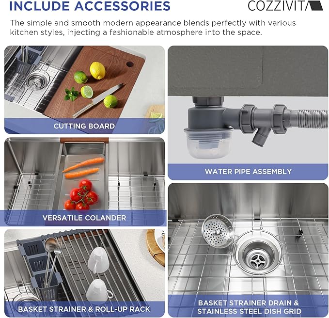32in Undermount Workstations Kitchen Sinks - 11 Gauge Stainless Steel Sink 10inch Deep Worktation Sink with Cutting Board and Accessories