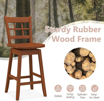 Giantex 24.5" Bar Stools Set of 2, Farmhouse Swivel Barstools with 6-Grid Hollow Back & Ergonomic Contoured Seat, Footrest, Wooden Counter Height Bar Stools for Kitchen Island, Bar, Cafe, Walnut