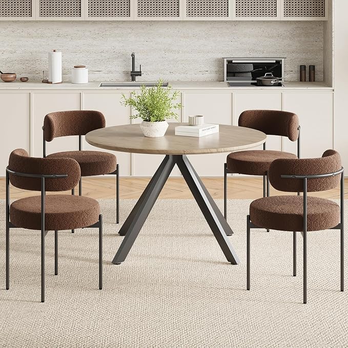 47" Solid Wood Island Table, Rustic Dining Table with Intersecting X-Base, Farmhouse Dining Table with Scratch-Resistant Pads for Dining Room & Kitchen, Black+Brown
