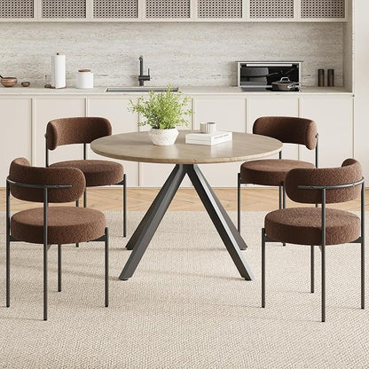 47" Solid Wood Island Table, Rustic Dining Table with Sturdy X-Base, Farmhouse Dining Table with Scratch-Resistant Pads for Dining Room & Kitchen, Black+Brown