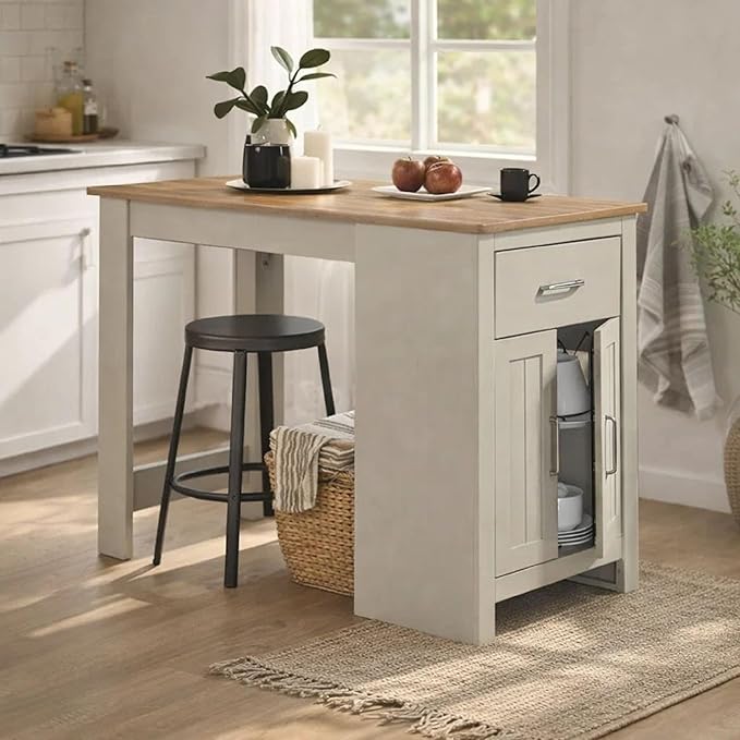 Benjara 3 Piece Counter Height Dining Table Kitchen Island with Storage, Brown and Gray