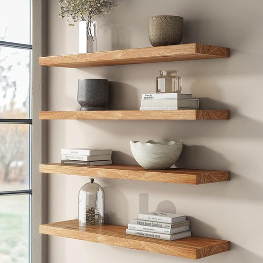 Venusmiles Reclaimed Elm Wood Floating Shelf for Wall, Flat Edge 72" W x 9.2" D x 1.4" H, Large Invisible Wall Mounted Shelf for Living Room Bedroom Kitchen Bathroom Decor, Natural Finish 1 Pack