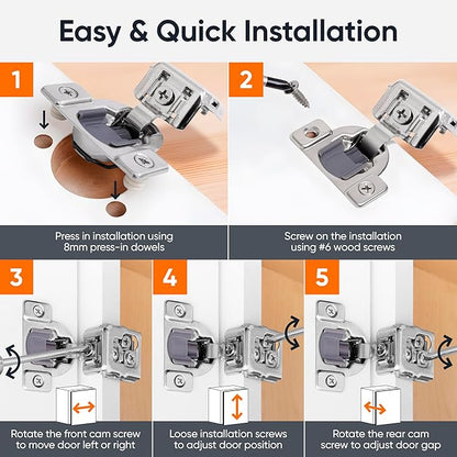 Decobasics 20 Pack Soft Close Cabinet Hinges 1-1/2" Overlay for Kitchen Cabinet Doors, Slow Self-Closing Concealed Hidden Hinges for Face Frame –Stainless Steel, 3-Way Adjustable & Quiet Close Damper
