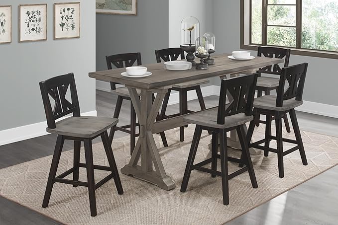 Amsonia Collection Counter Height Swivel Chairs Set of 2, Black Gray, Solid Rubberwood Dining Chairs for Kitchen Island Bar